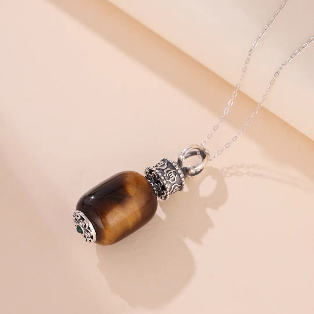 Collier Œil de Tigre Six Mantras "Miracle Protecteur" Argent