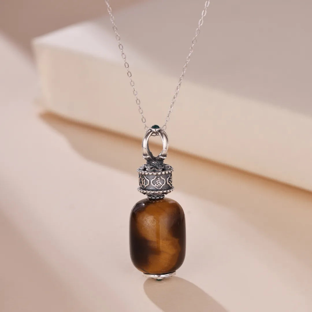 Collier Œil de Tigre Six Mantras "Miracle Protecteur" Argent