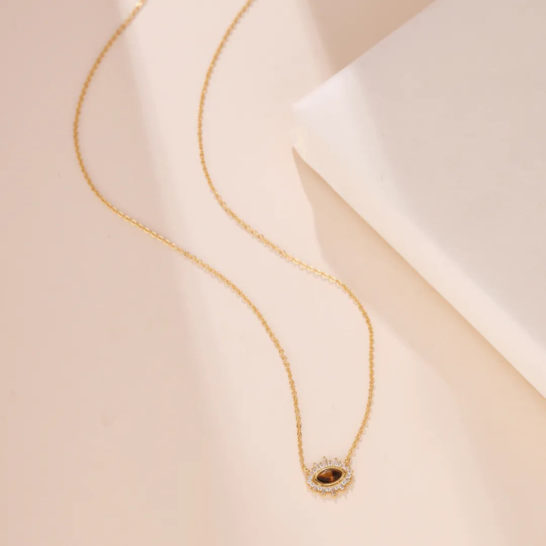 Collier Œil de Tigre "Œil d'Aurore" Argent Doré Or