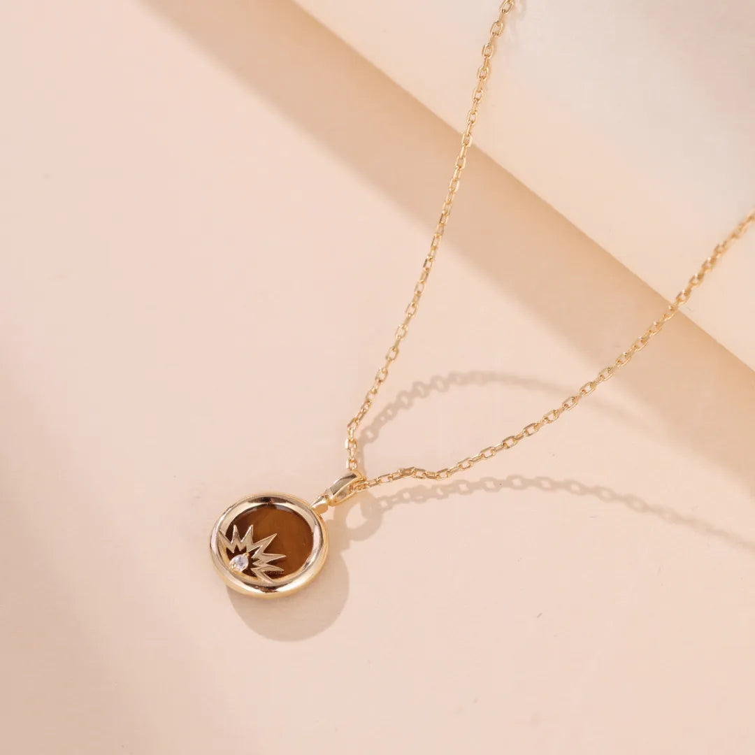 Collier Œil de Tigre "Éclat d'Or" Argent Doré Or