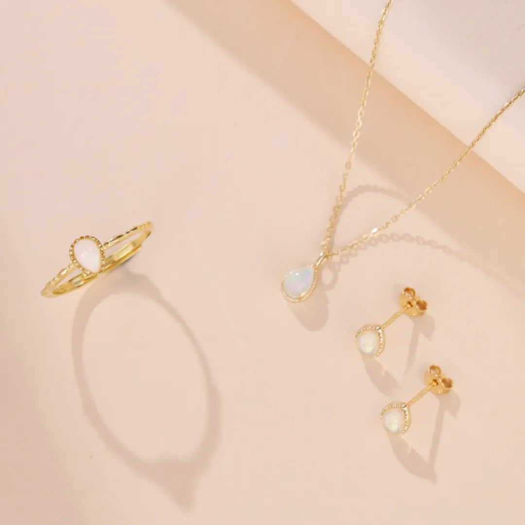 Opal Earrings "Soft Drop" Gold-Plated Silver