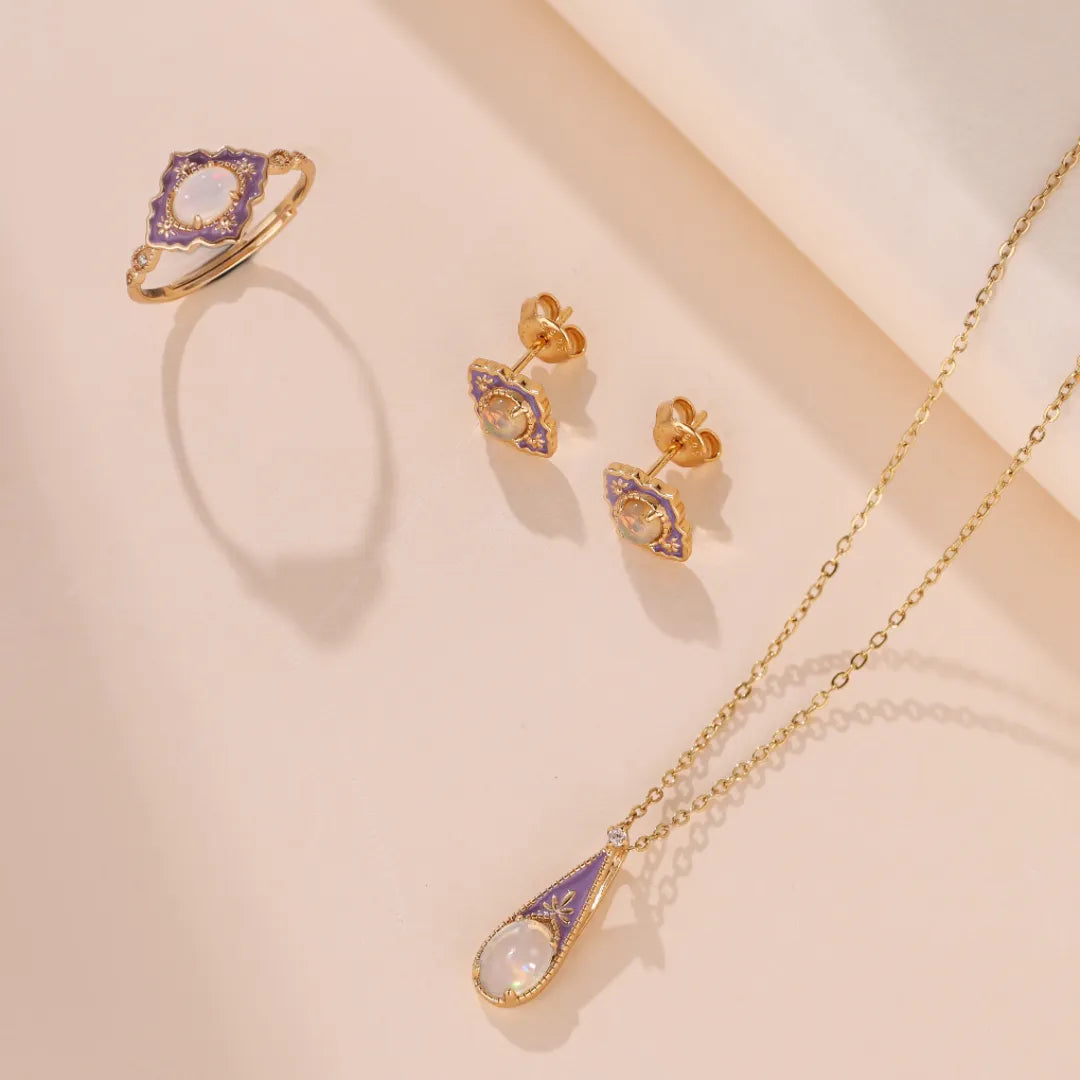 Opal Earrings "Purple Wonder" Gold-Plated Silver
