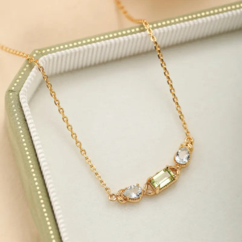 Peridot and Topaz Necklace "Geometric Refinement" Gold-Plated Silver