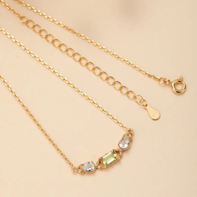 Peridot and Topaz Necklace "Geometric Refinement" Gold-Plated Silver