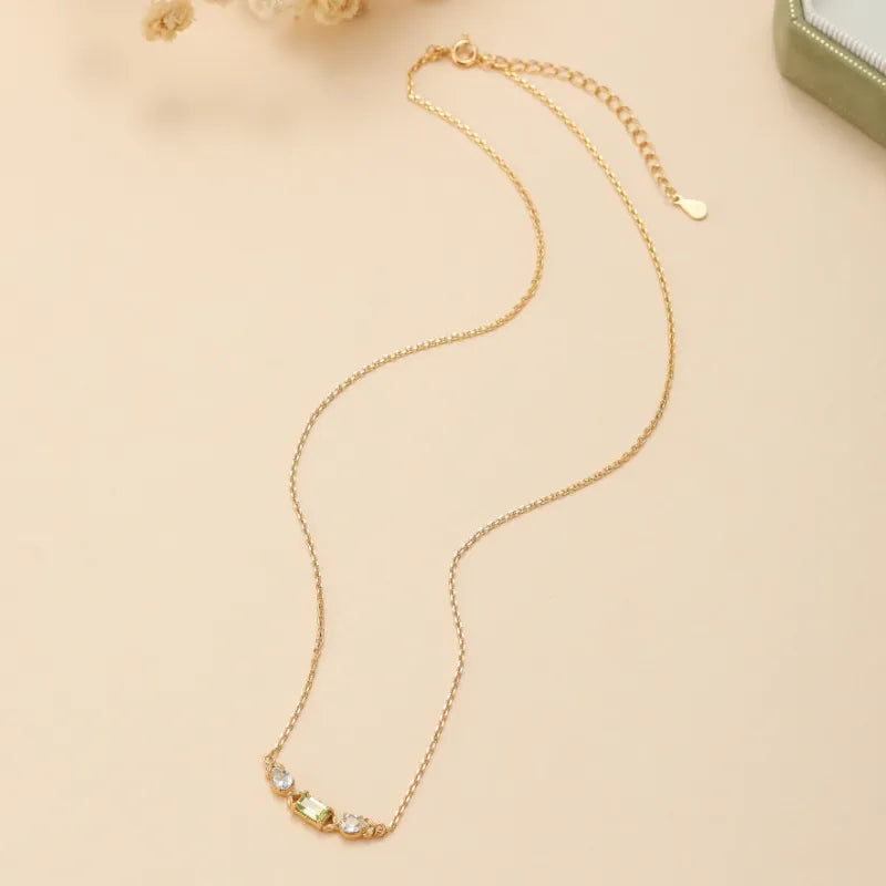 Peridot and Topaz Necklace "Geometric Refinement" Gold-Plated Silver