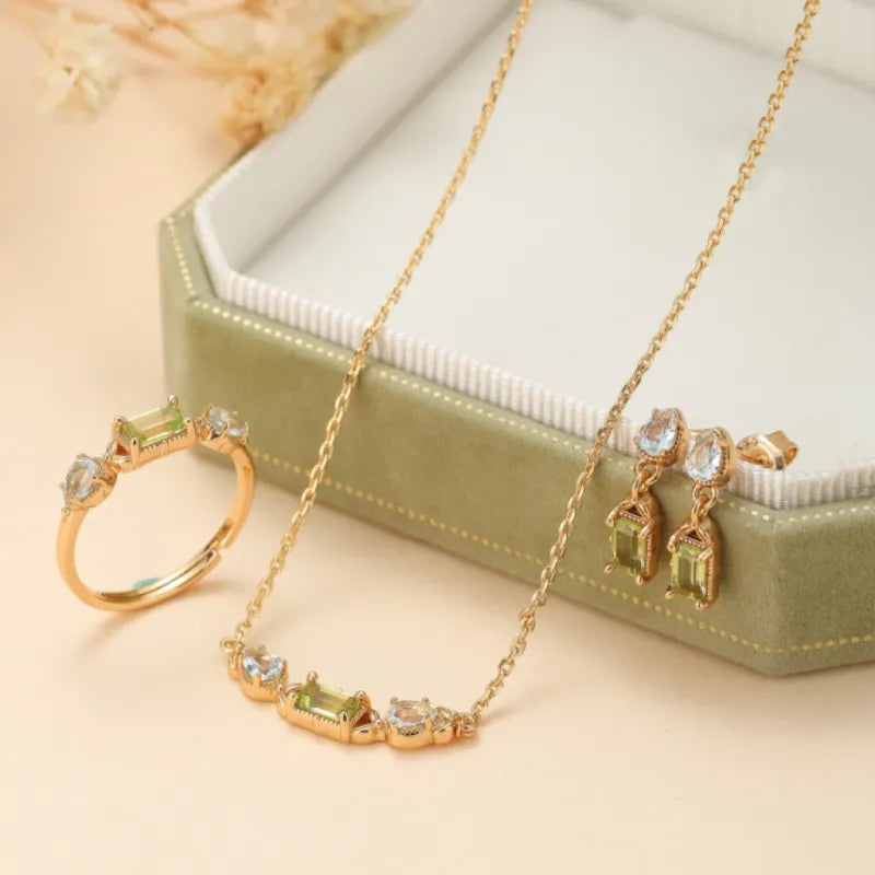 Peridot and Topaz Necklace "Geometric Refinement" Gold-Plated Silver