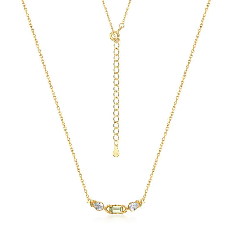 Peridot and Topaz Necklace "Geometric Refinement" Gold-Plated Silver