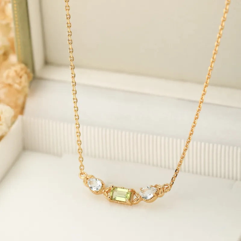 Peridot and Topaz Necklace "Geometric Refinement" Gold-Plated Silver