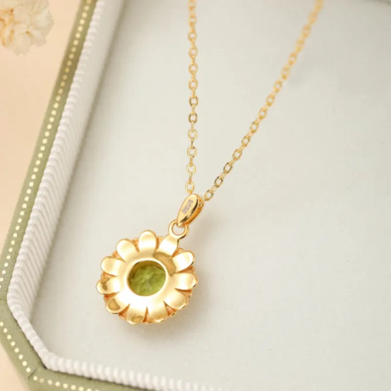 Peridot Necklace "Radiant Flower" Gold-Plated Silver