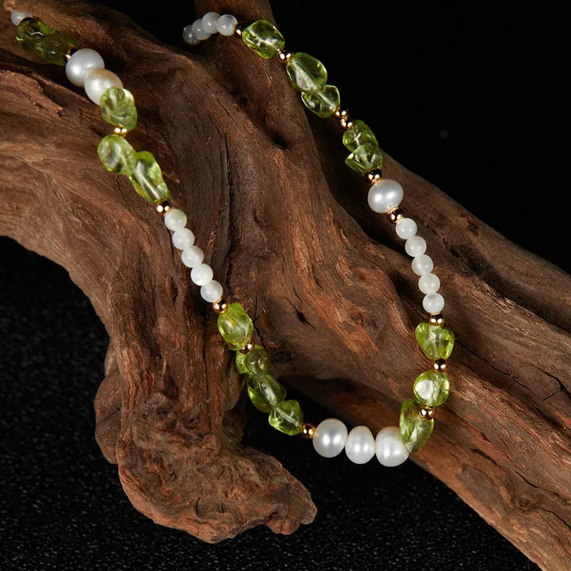 Peridot Necklace, Pearl and Mother-of-Pearl "Solar Elegance" Gold-Plated Silver