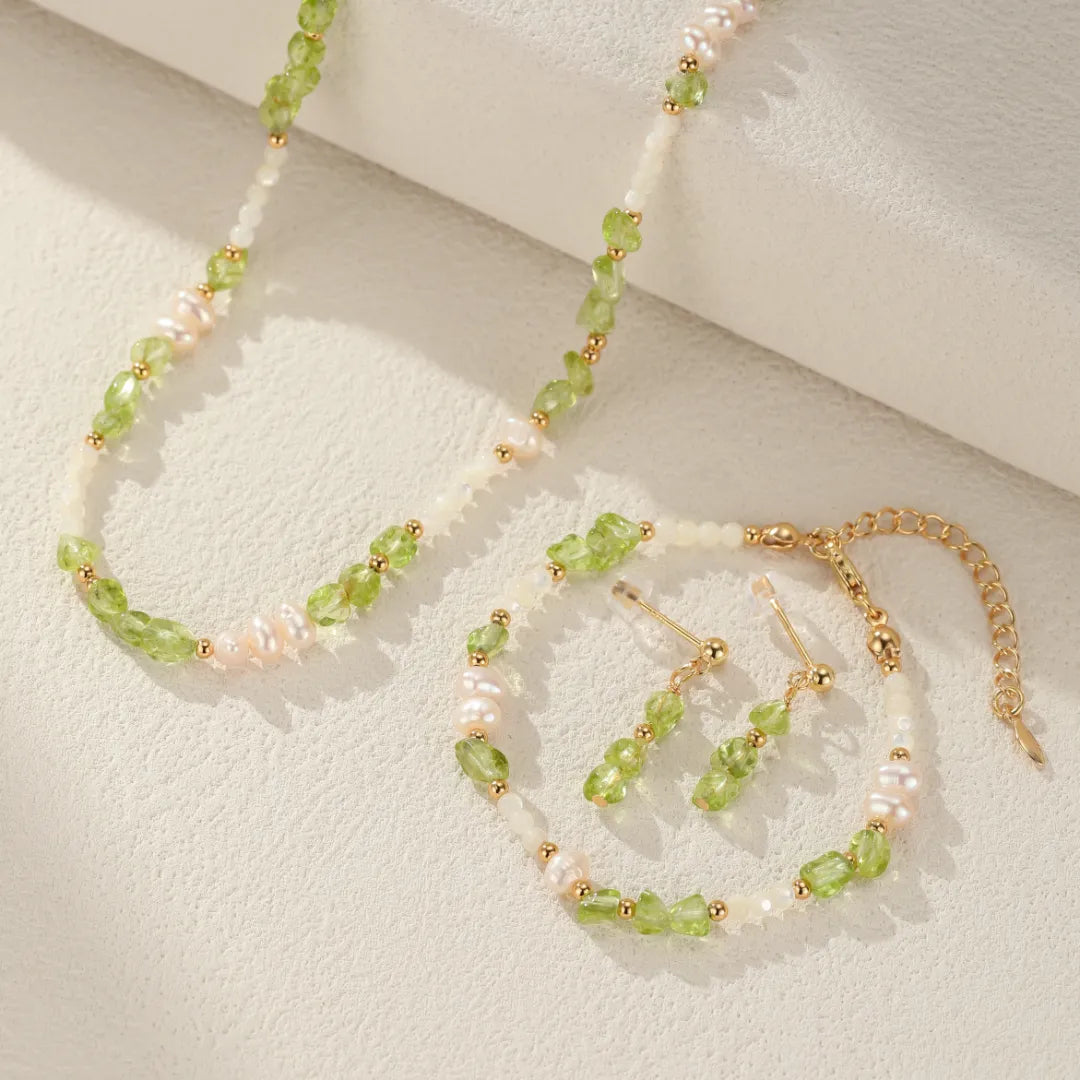 Peridot Necklace, Pearl and Mother-of-Pearl "Solar Elegance" Gold-Plated Silver