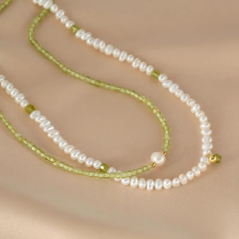 Peridot and Pearl Necklace "Loving Harmony" Silver