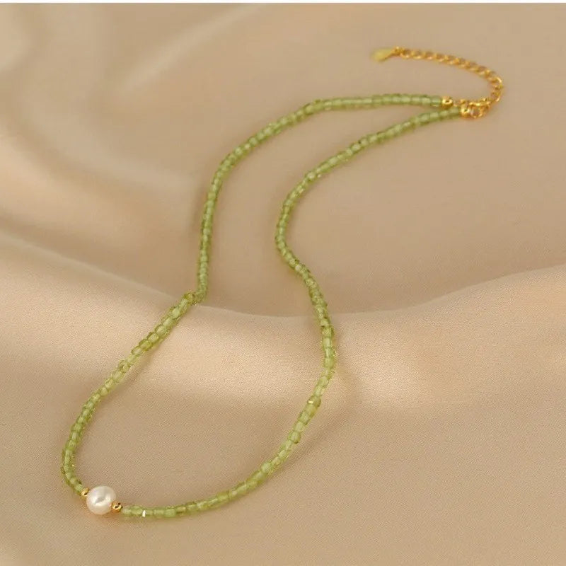 Peridot and Pearl Necklace "Loving Harmony" Silver