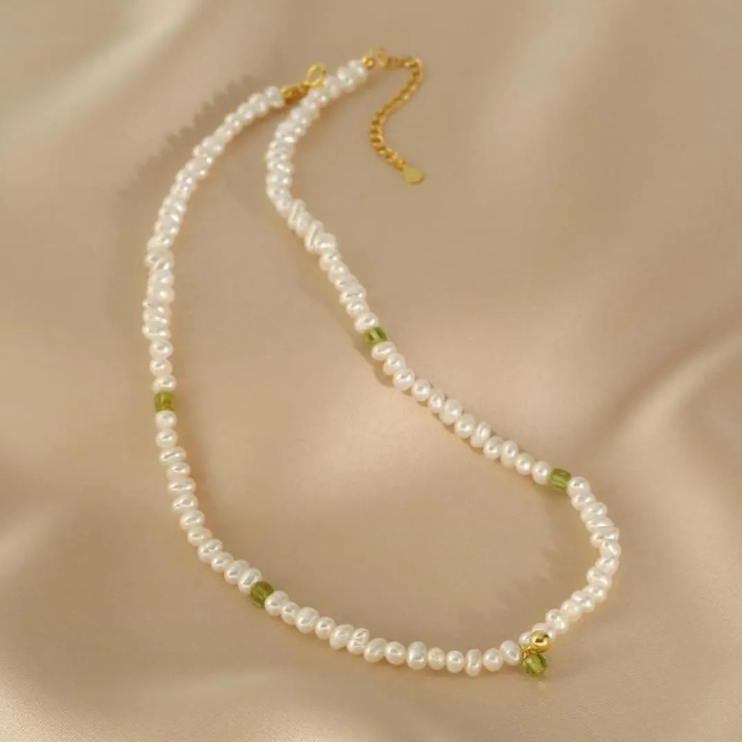 Peridot and Pearl Necklace "Loving Harmony" Silver