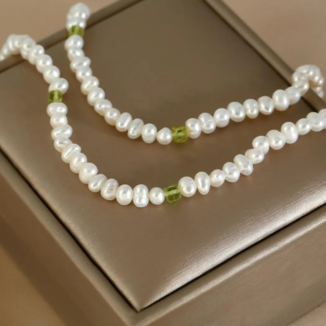Peridot and Pearl Necklace "Loving Harmony" Silver