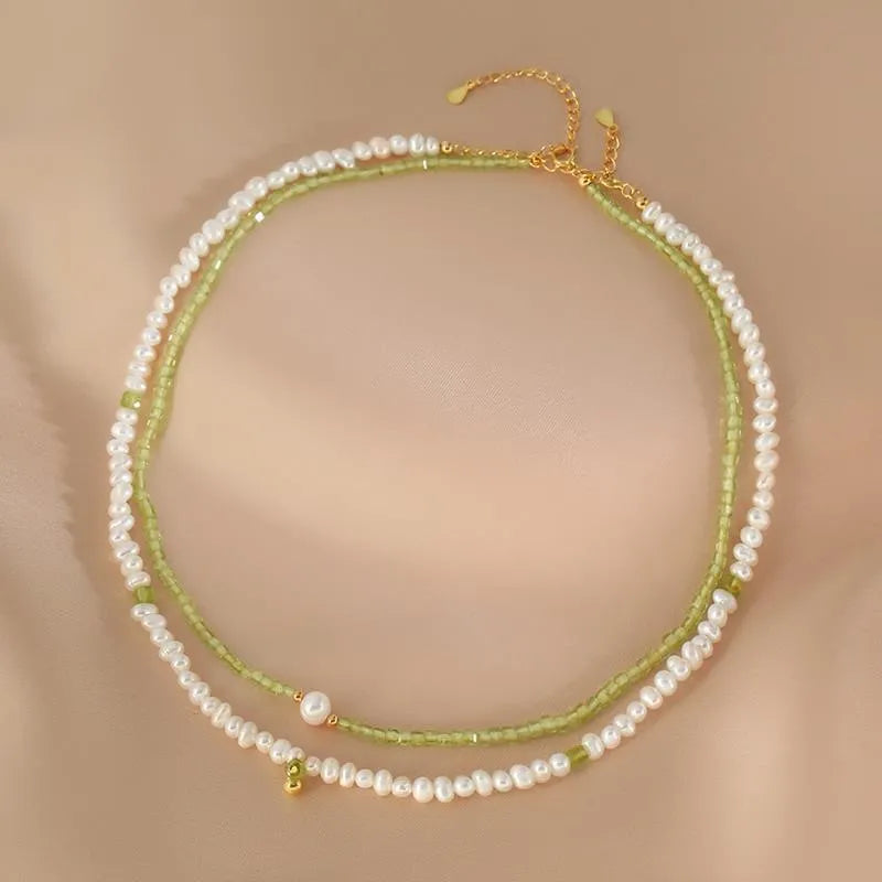 Peridot and Pearl Necklace "Loving Harmony" Silver