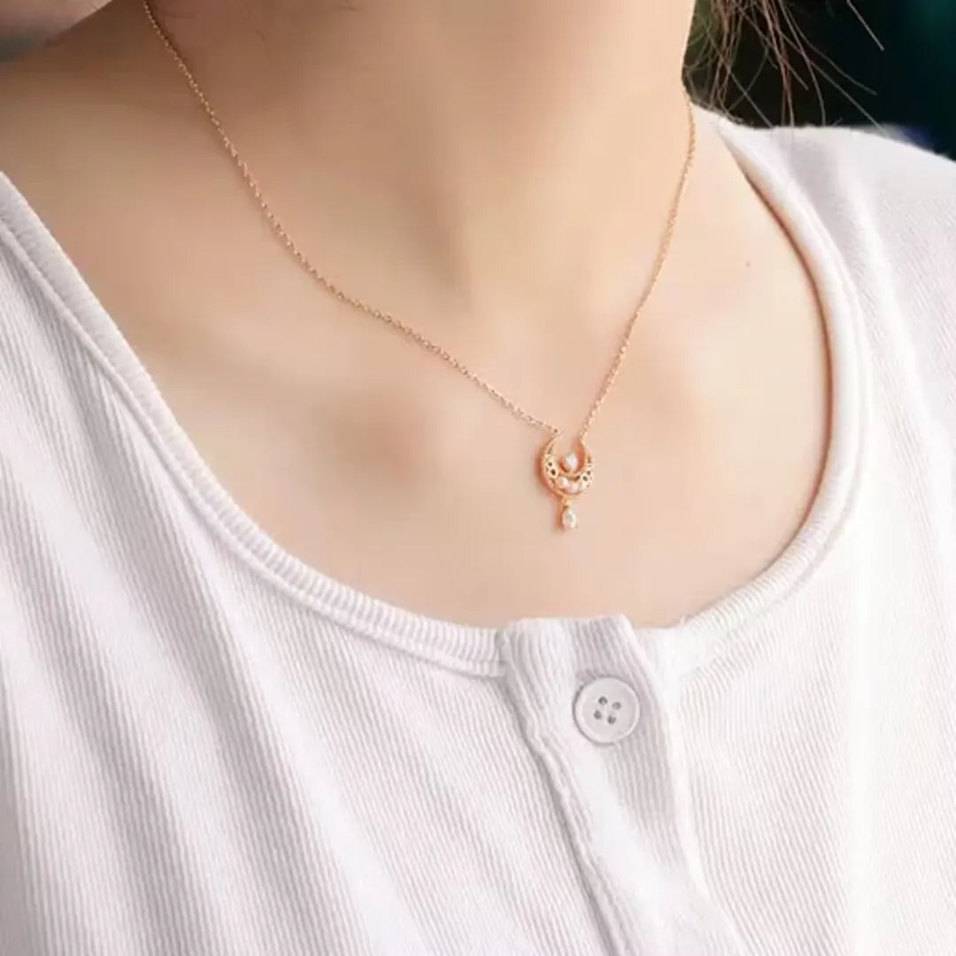 Collier Pierre de Lune " Clair de Lune" Argent Doré Or