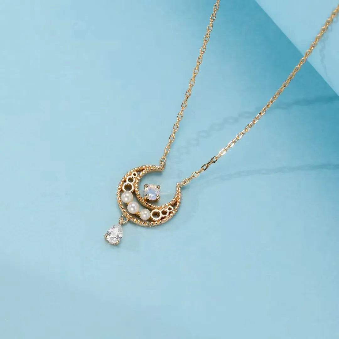 Collier Pierre de Lune " Clair de Lune" Argent Doré Or