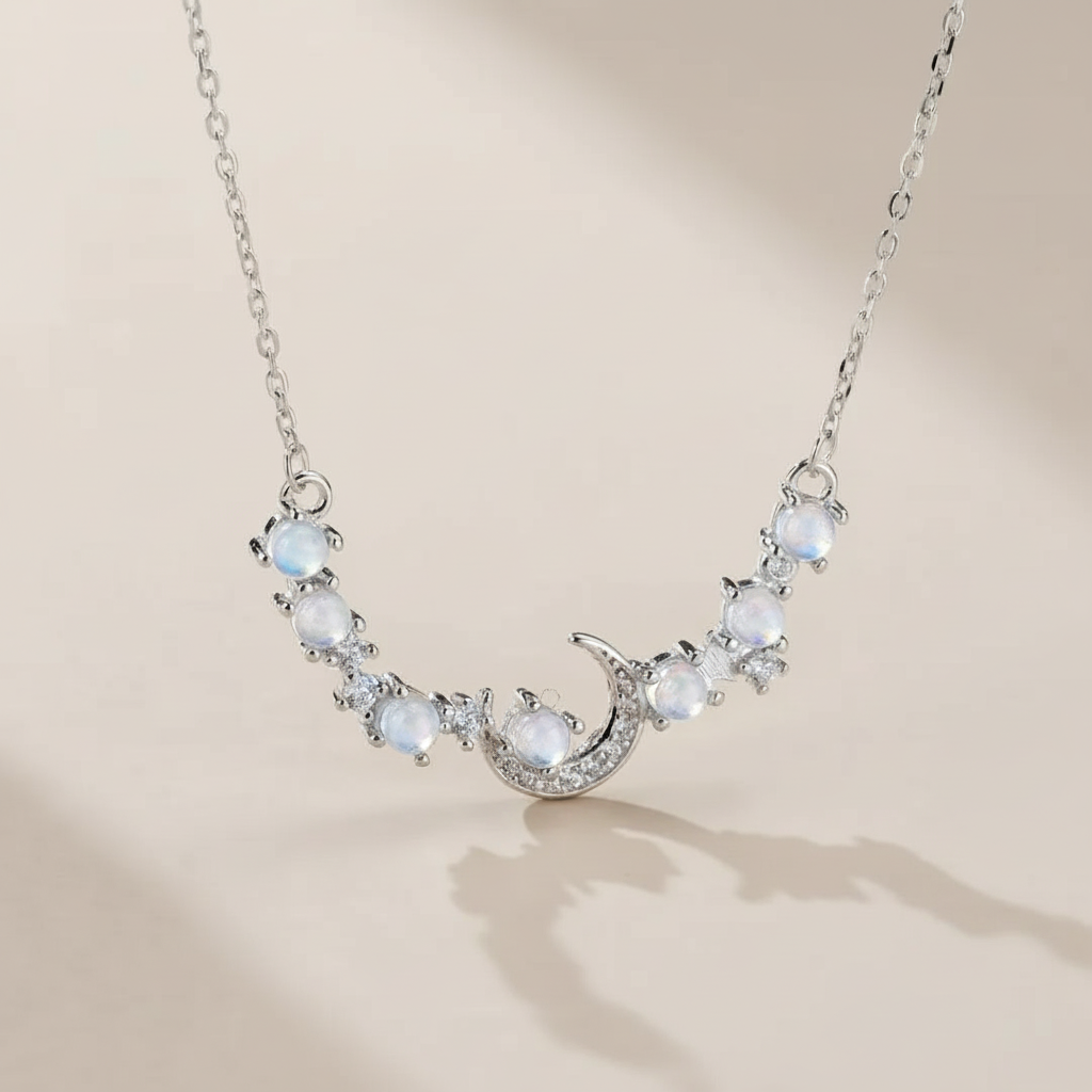 Collier Pierre de Lune "Voyage Nocturne" Argent