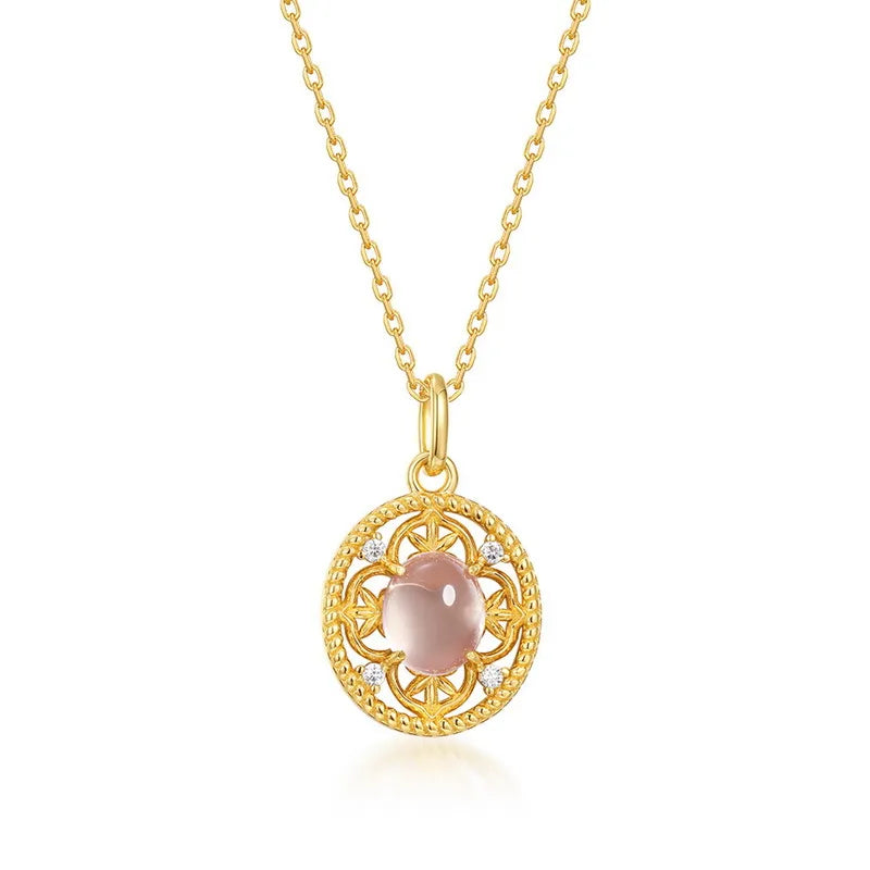 Rose Quartz Necklace "Empire Rose" Gold-Plated Silver