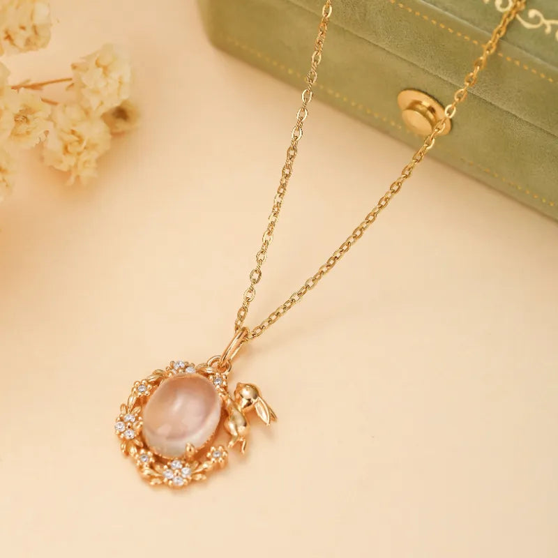 Rose Quartz Necklace "Enchanted Garden" Gold-Plated Silver