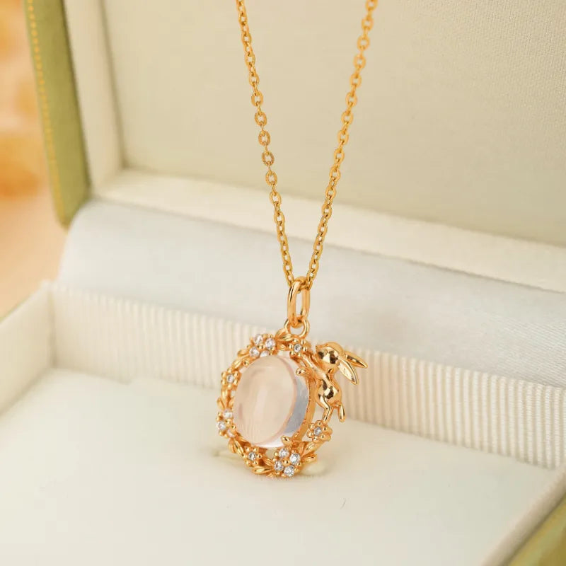 Rose Quartz Necklace "Enchanted Garden" Gold-Plated Silver
