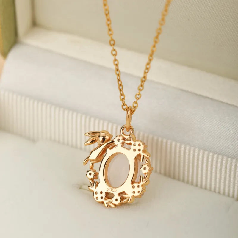 Rose Quartz Necklace "Enchanted Garden" Gold-Plated Silver