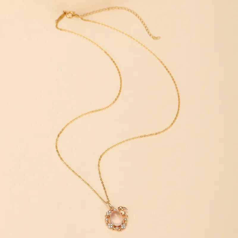 Collier Quartz Rose "Jardin Enchanté" Argent Doré Or