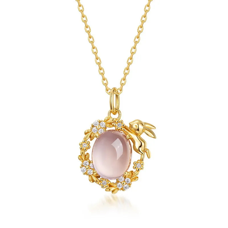 Rose Quartz Necklace "Enchanted Garden" Gold-Plated Silver