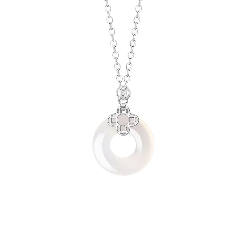 Jade Clover Necklace "Lucky Circle" Silver
