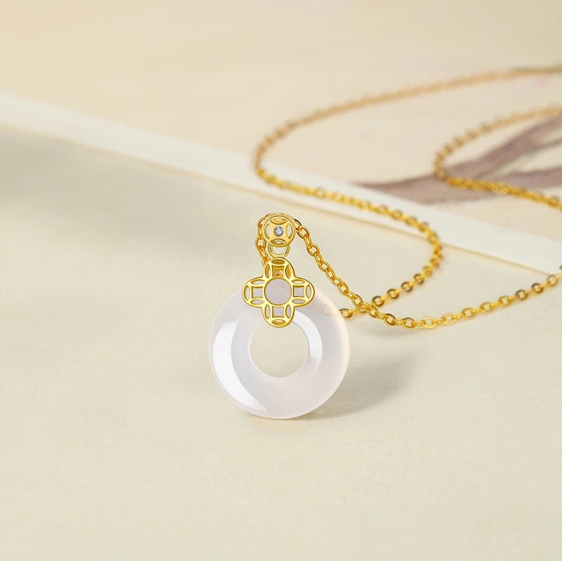 Collier Trèfle Jade "Cercle Chanceux" Argent Doré Or