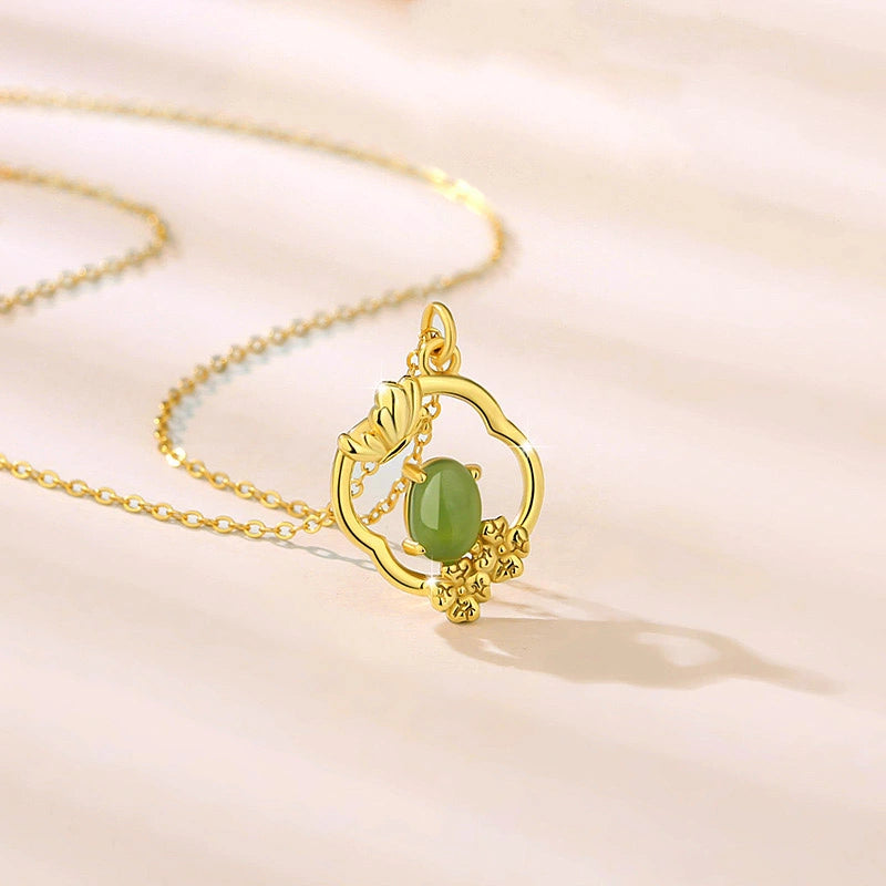 Collier Trèfle Jade "Floraison Charmante" Argent Doré Or