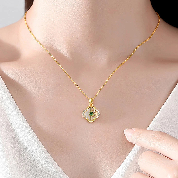 Jade Clover Necklace "Royal Symphony" Gold-Plated Silver