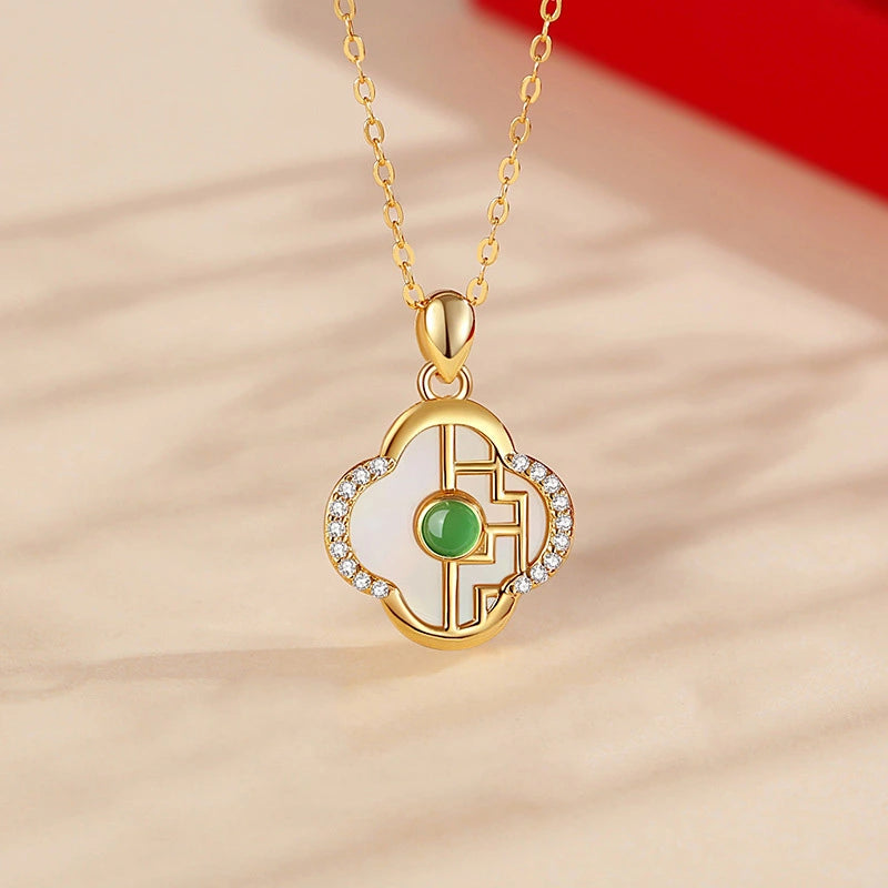 Jade Clover Necklace "Royal Symphony" Gold-Plated Silver