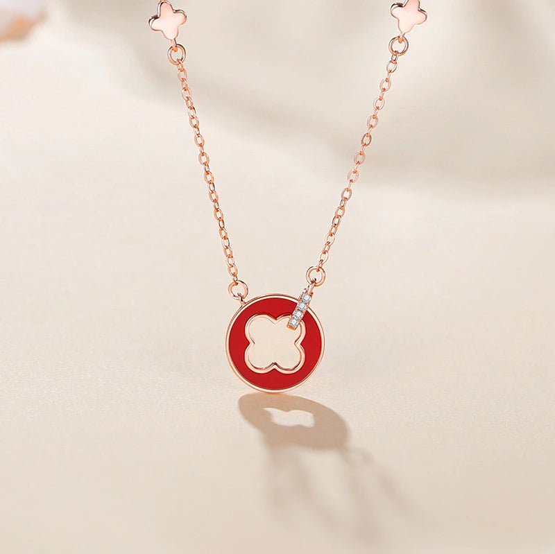 Collier Trèfle "Rouge Fortune" Argent Or Rose