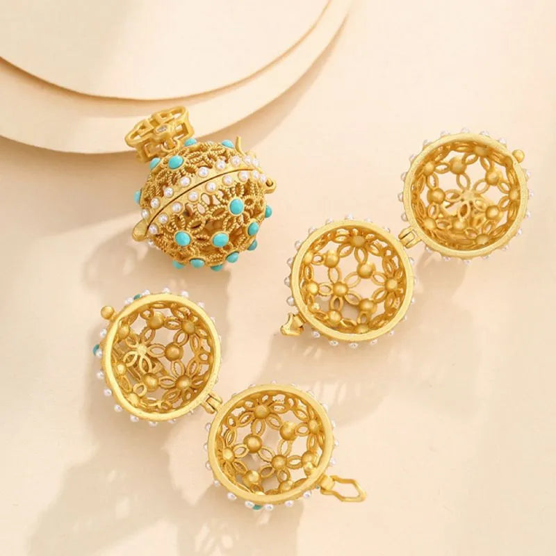 Collier Turquoise "Sphère Florale" Argent Doré Or