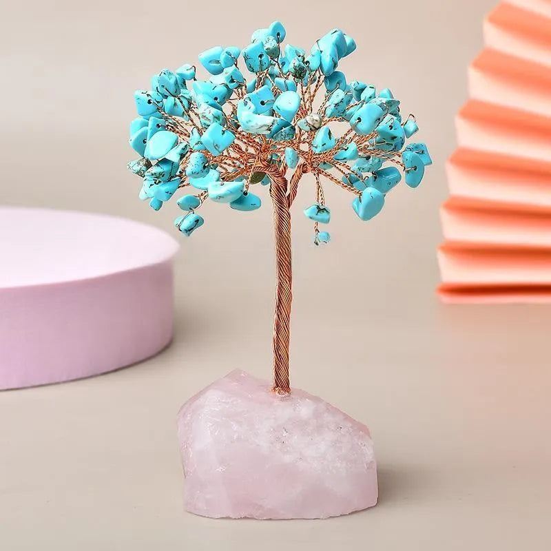 Joie de Vivre – Arbre de Vie en Turquoise et Base en Quartz Rose
