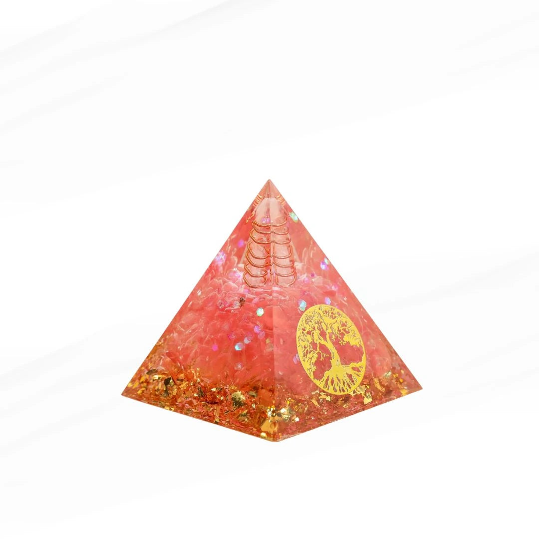 Roots of Love - Orgonite Pyramid Tree of Life in Rose Quartz