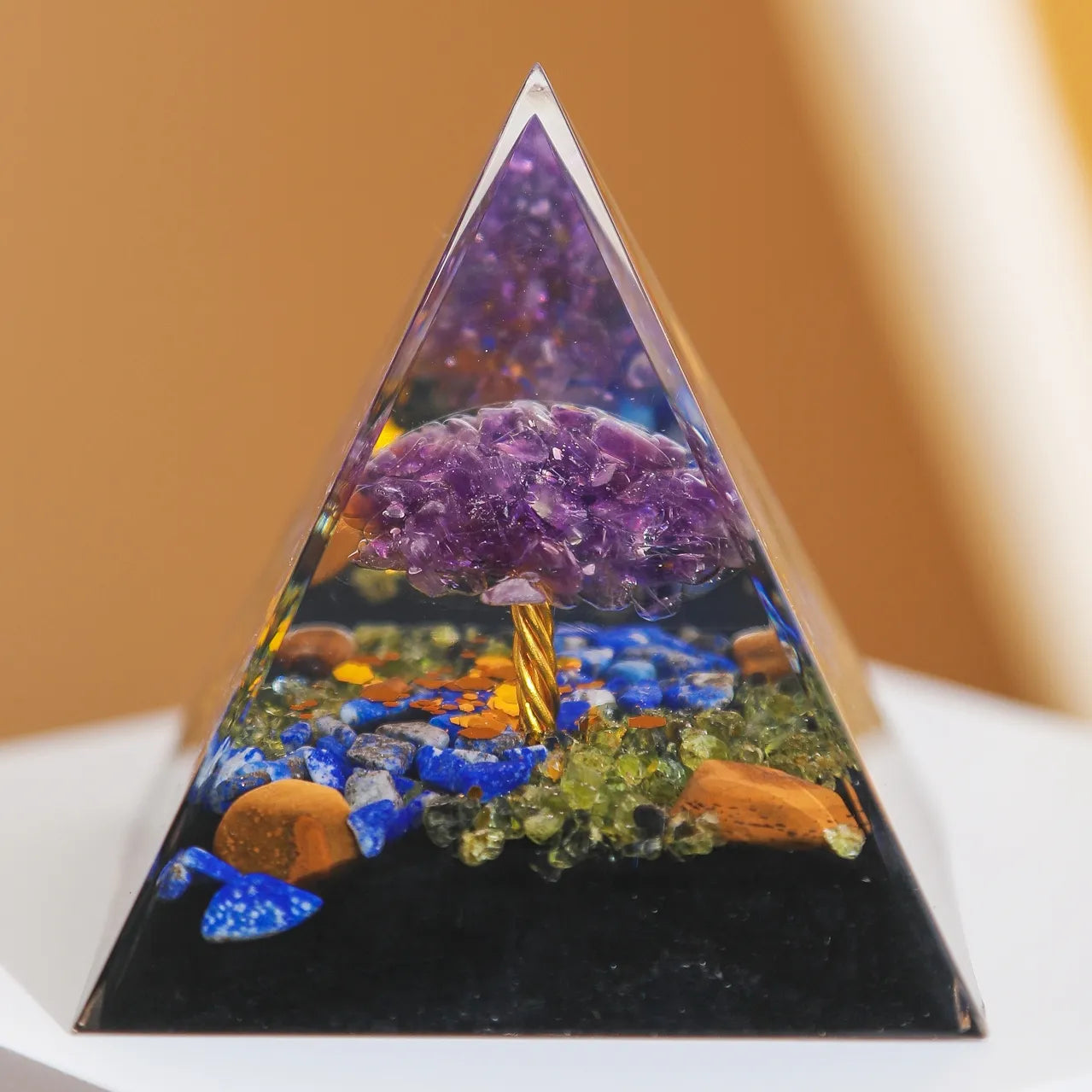 Sagesse et Protection - Pyramide Orgonite Arbre de Vie en Améthyste et Lapis Lazuli
