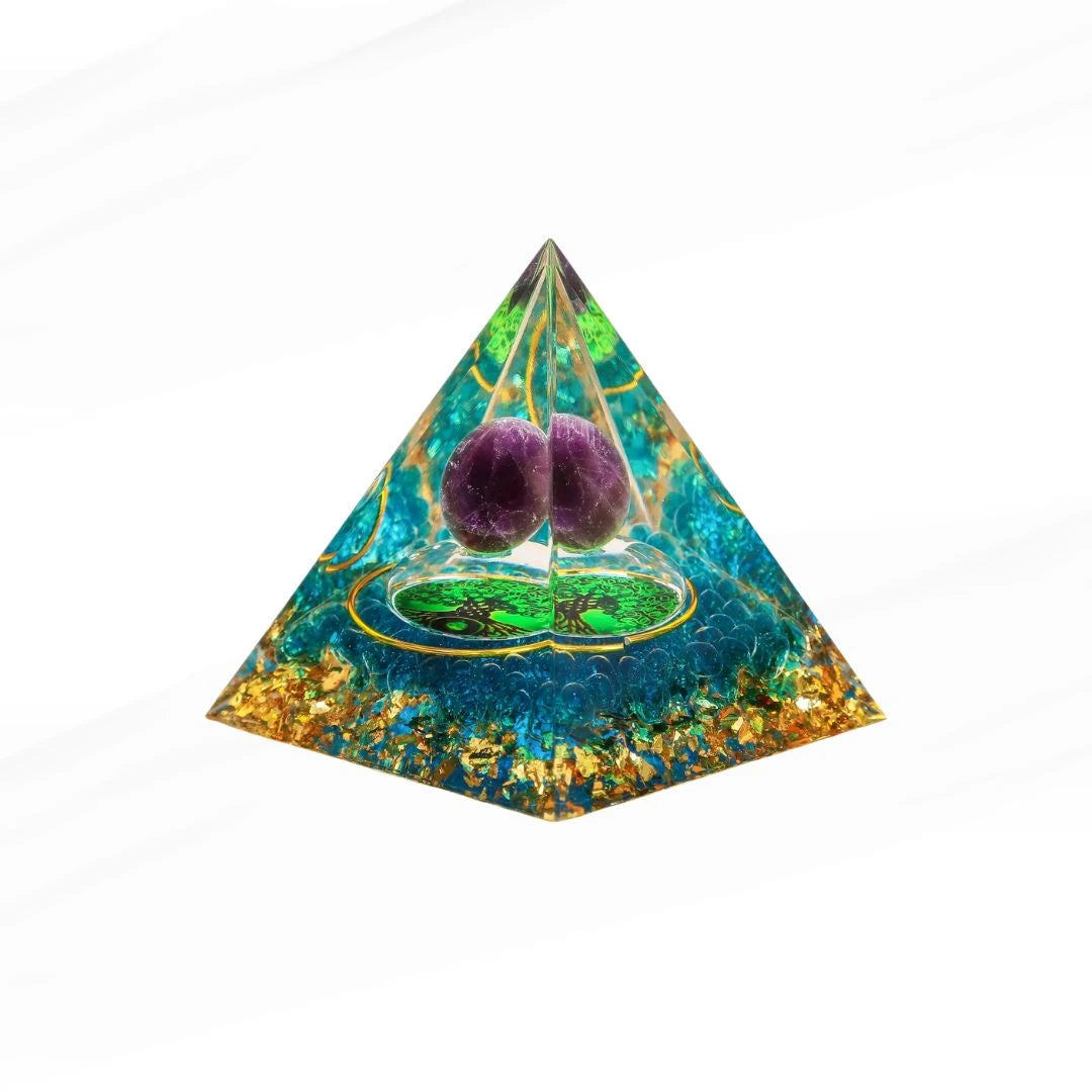 Sphère de Vitalité - Pyramide Orgonite Arbre de Vie en Améthyste