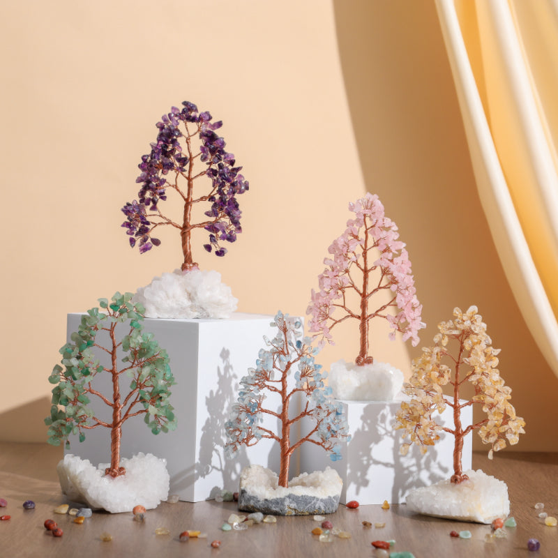 Sublime - Arbre de Vie en Forme de Sapin en Aventurine et Quartz Clair