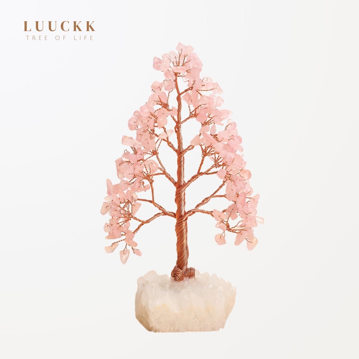 Sublime - Tree of Life in the Shape of a Fir in Rose Quartz and Clear Quartz
