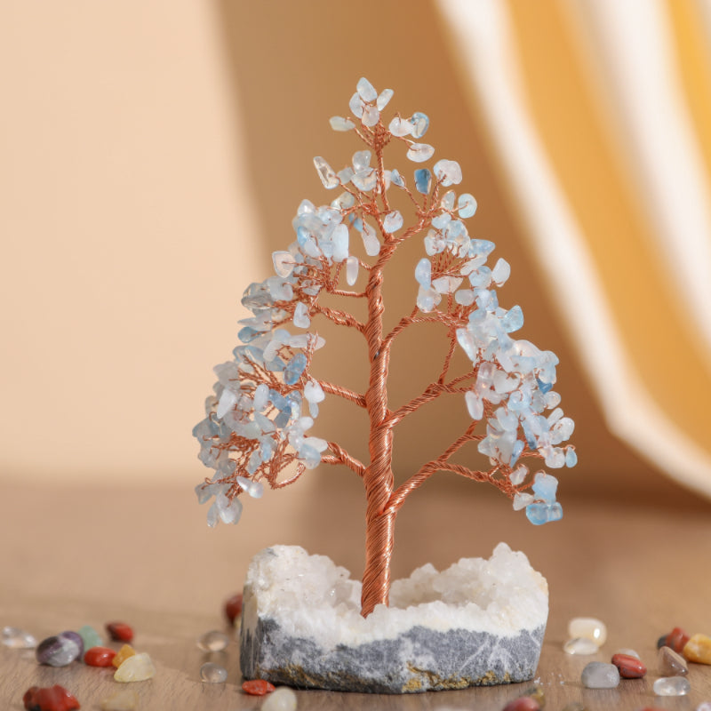 Sublime - Arbre de Vie en Forme de Sapin en Aigue Marine et Quartz Clair