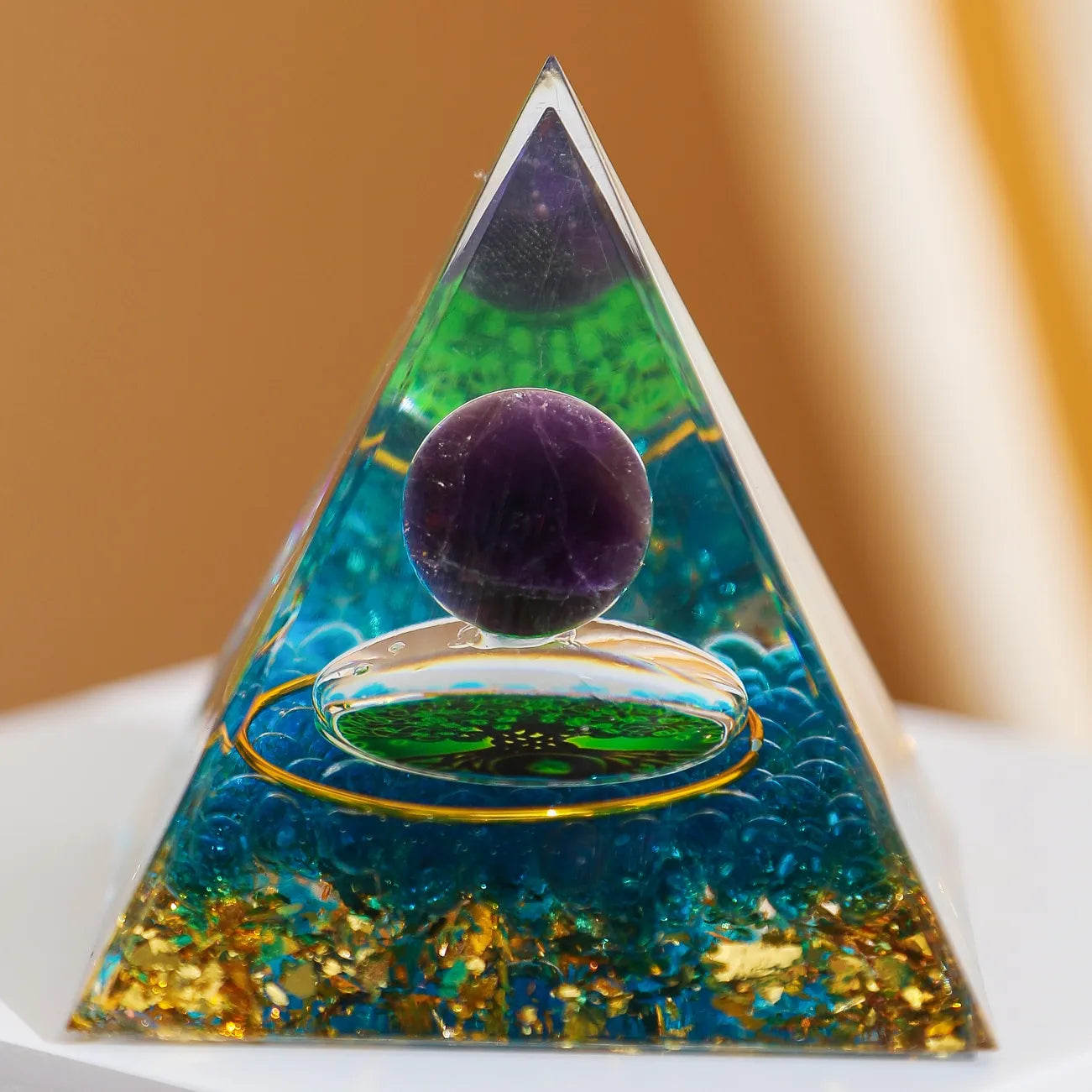 Sphère de Vitalité - Pyramide Orgonite Arbre de Vie en Améthyste