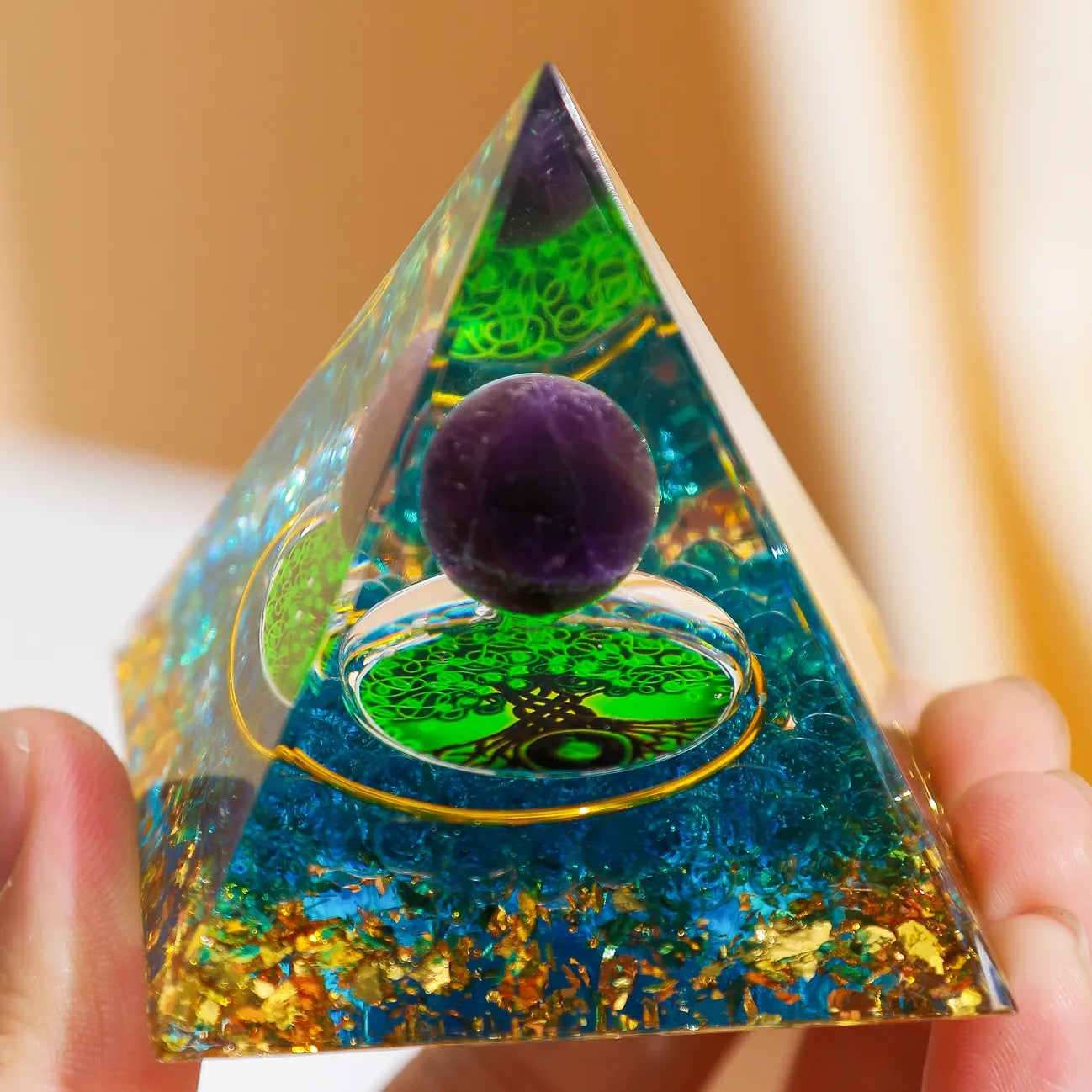 Sphère de Vitalité - Pyramide Orgonite Arbre de Vie en Améthyste