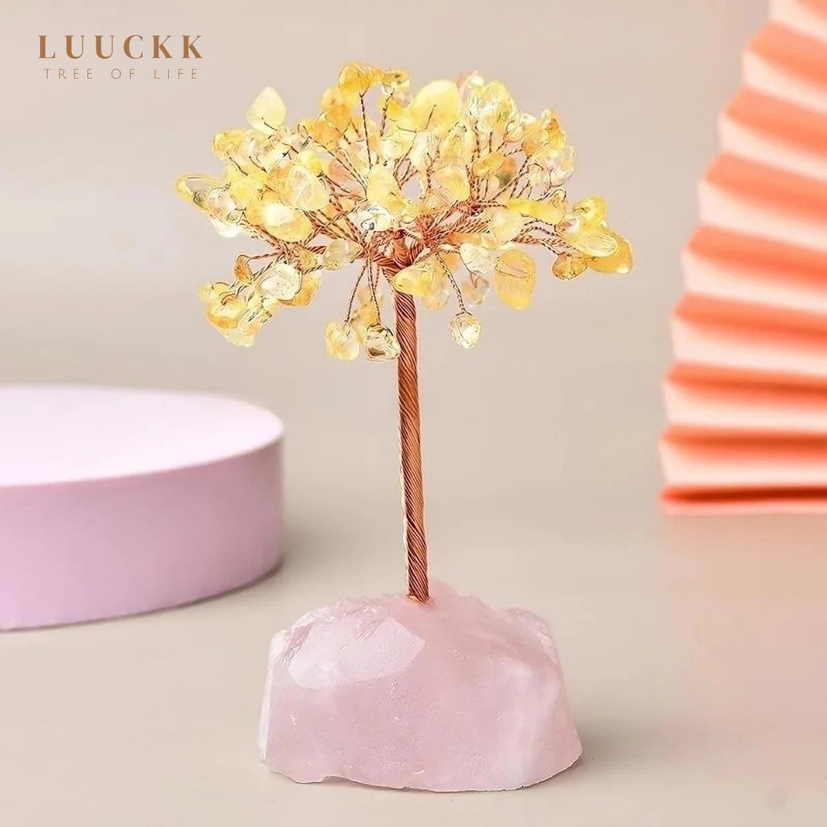 Joie de Vivre - Tree of Life in Citrine and Base in Rose Quartz
