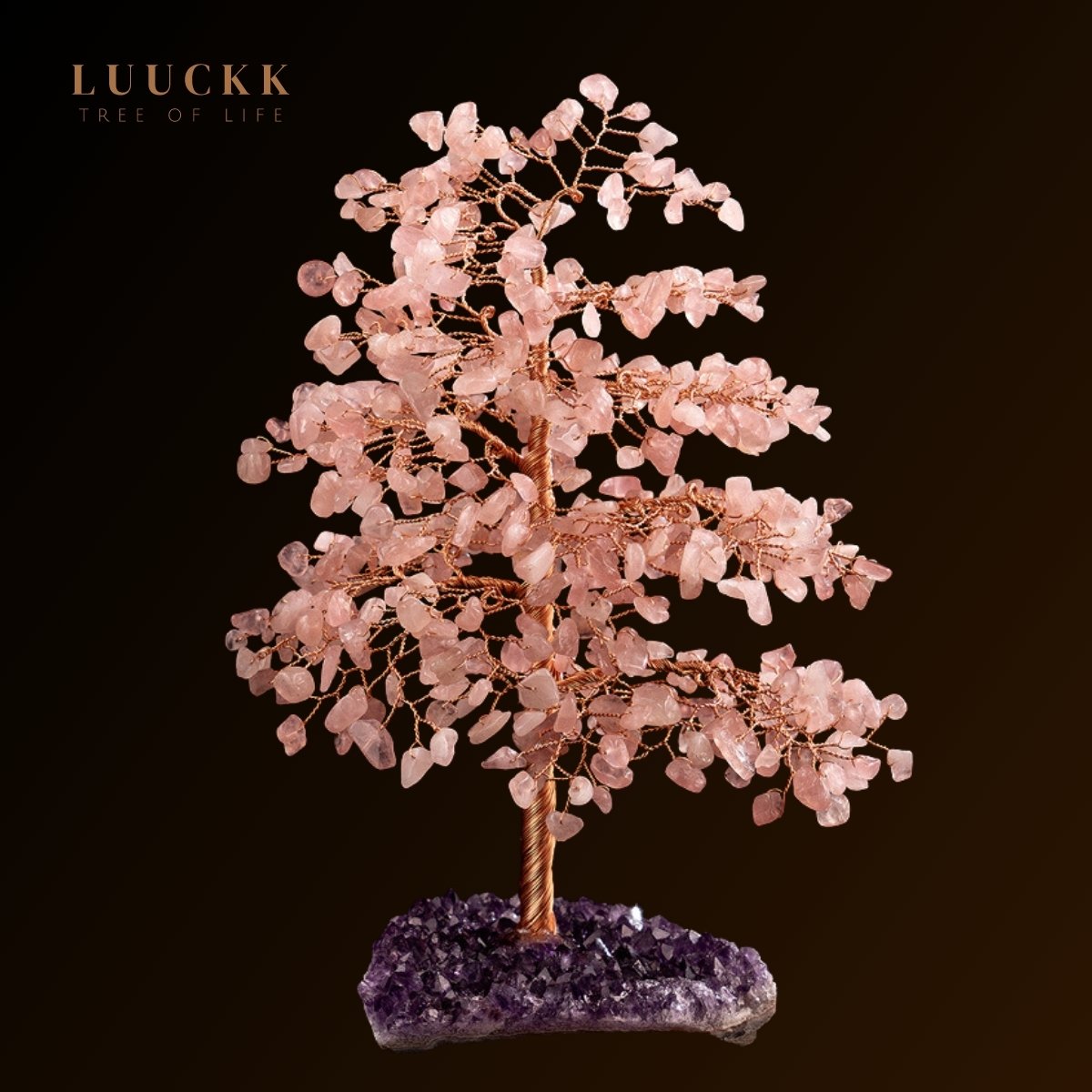 Symbiose - Tree of Life in Rose Quartz with Amethyst Geode