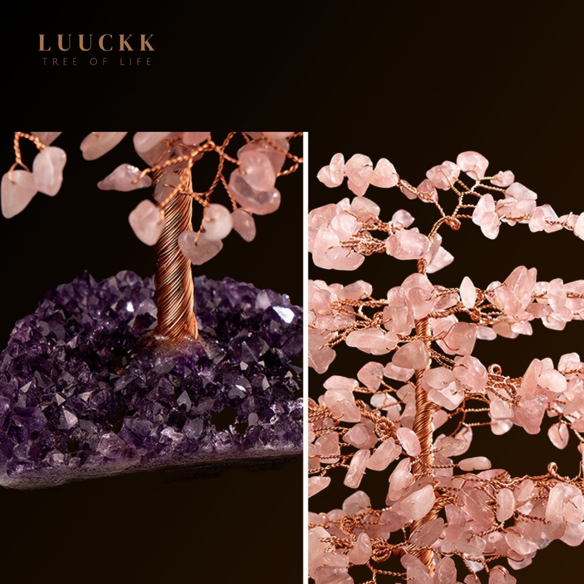 Symbiose - Tree of Life in Rose Quartz with Amethyst Geode