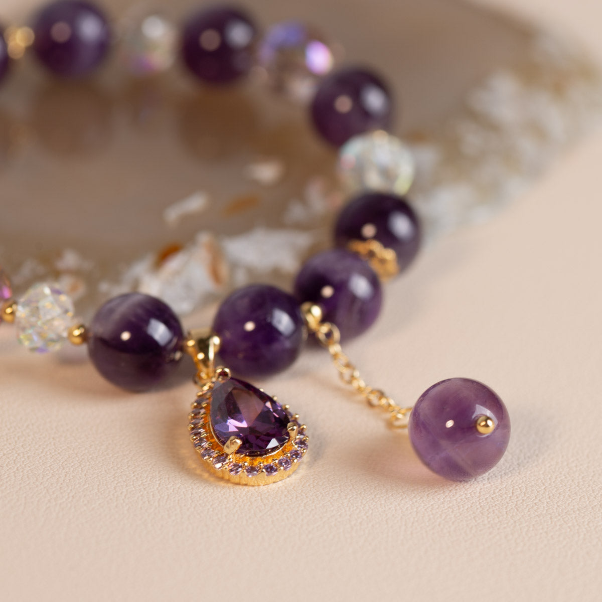 'Merveille' Amethyst and Clear Quartz Bracelet – Zen Elegance