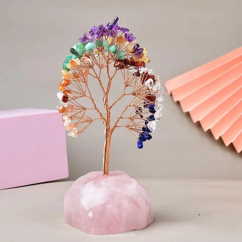 Joie de Vivre - Tree of Life in 7 Chakra Stones and Rose Quartz